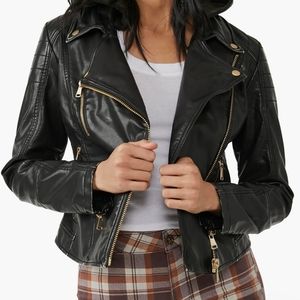 Harriett Hooded Faux Leather Moto Jacket